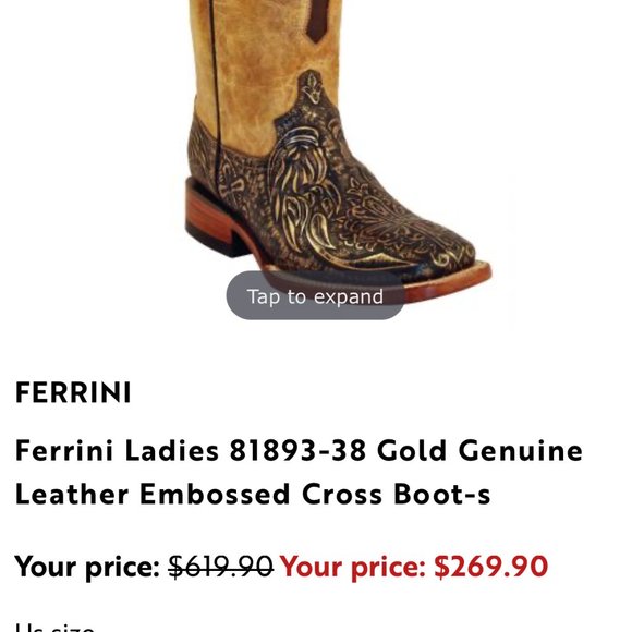 Ferrini Ladies Gold Genuine Leather Embossed Cross Boots - Picture 4 of 6